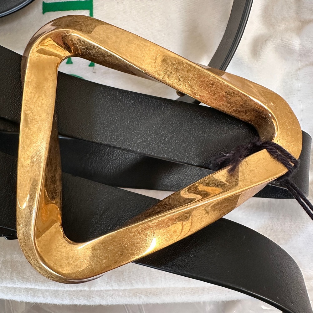 Bottega Veneta Black Leather Double Strap Waist Belt Gold Triangle Buckle - NWT - Picture 3 of 7